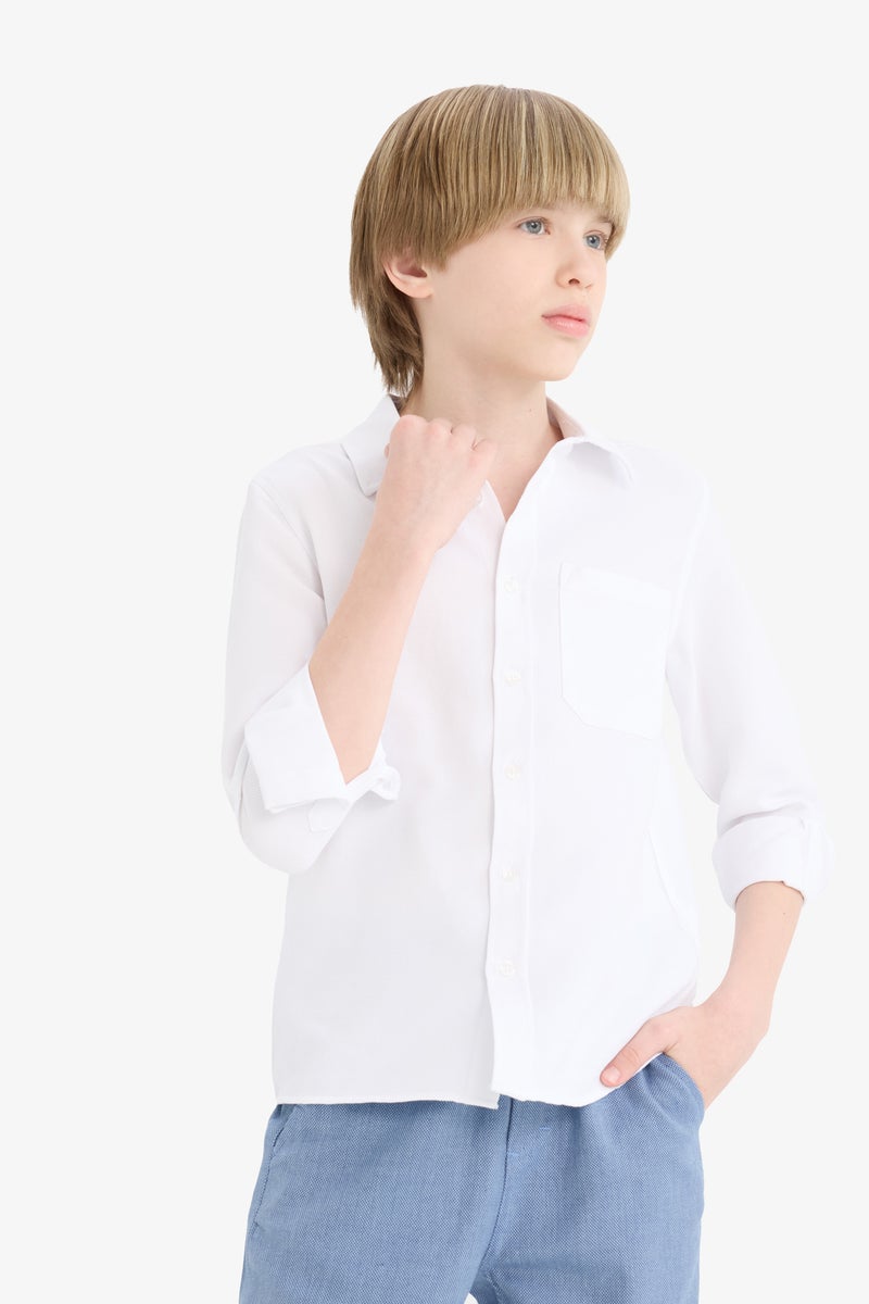 DeFacto White Boy Boy Polo Neck Oxford Long Sleeve Shirt Casual - Image 3